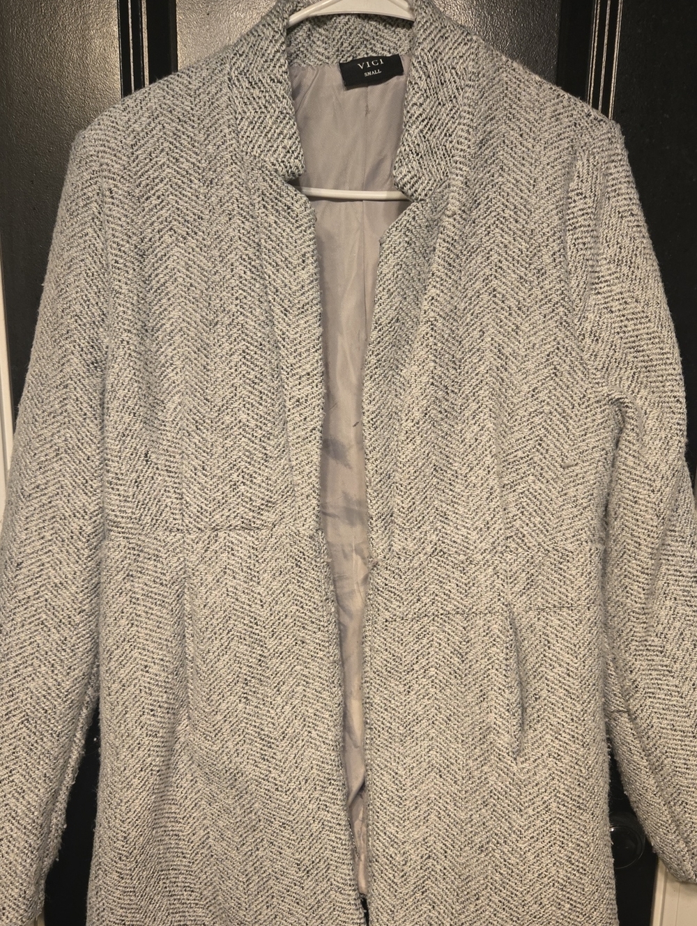 VICI Light Gray Textured Open Front Trench Coat